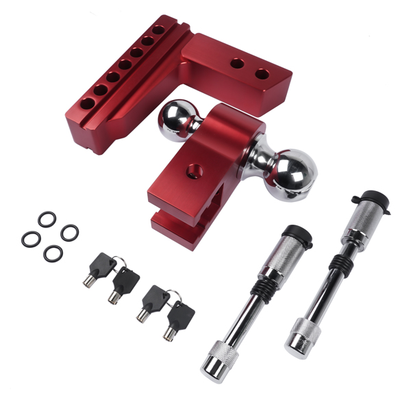 Adjustable Red Trailer Hitch Fits 2" Receiver 6" Drop Solid Tube Hitch 12500 LBS