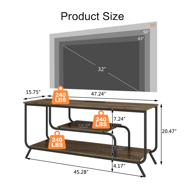 TV Stand with Power Outlets and LED Lights - TV Stand for TVs up to 55 Inch, Entertainment Center with Shelves, Modern TV Console Table for Living Room & Bedroom, Light Gray