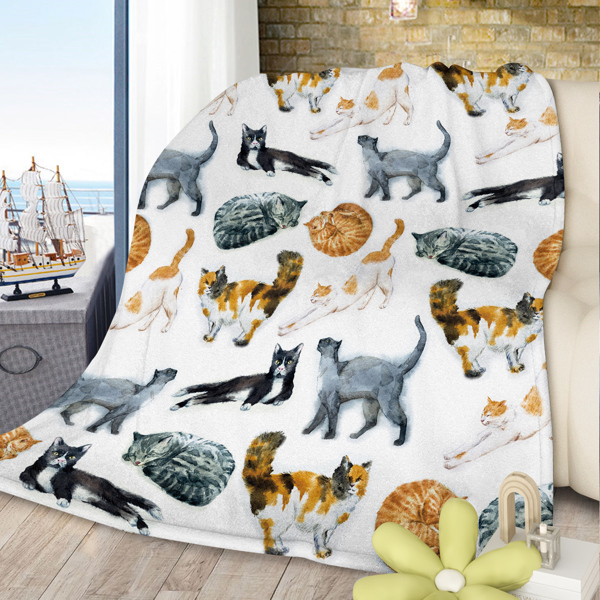 Cat Throw Blanket Cute Cat Print Fleece Blanket Cozy Cat Blankets for Women Girls Vintage Cat Sherpa Plush Blanket for Cat Lovers Cute Blanket with Cats Gifts for Mom (50" x 60")