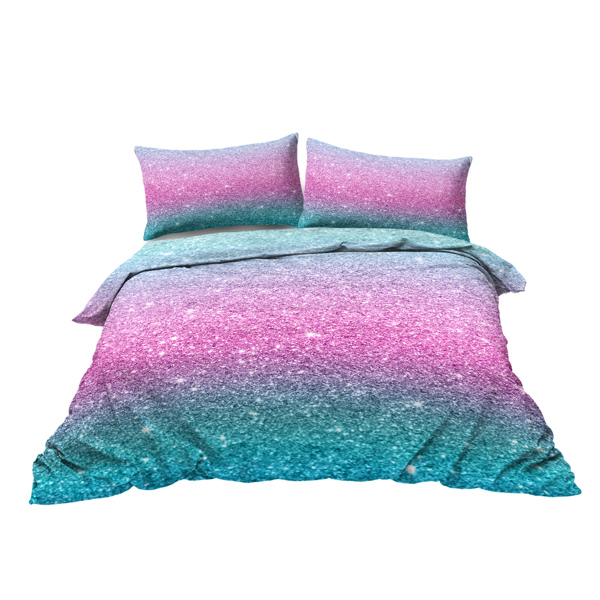 Colorful Glitter Bedding Girly Turquoise Blue Pink and Purple Pastel Colors Duvet Cover 3 Piece Trendy Bed Spreads Queen Size Comforter Cover Sets for Girls