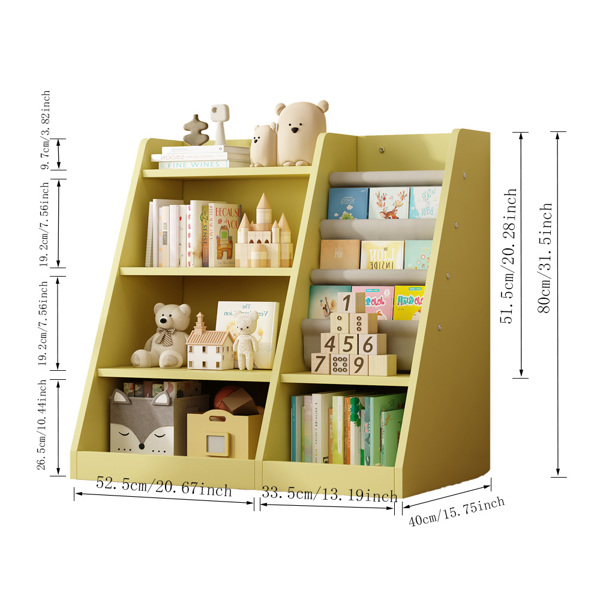 Yellow Wooden Toy Storage Organizer Cabinet Kids Bookshelf  Children Bookcase Toddler Baby Sling Book Rack Adjustable Shelf for Playroom Bedroom Nursery Hallway School Kindergarten Living Roomy