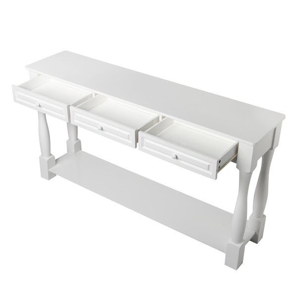 Console Table for Entryway Wood Sofa Table with Storage Drawers and Bottom Shelf for Hallway Living Room White Color