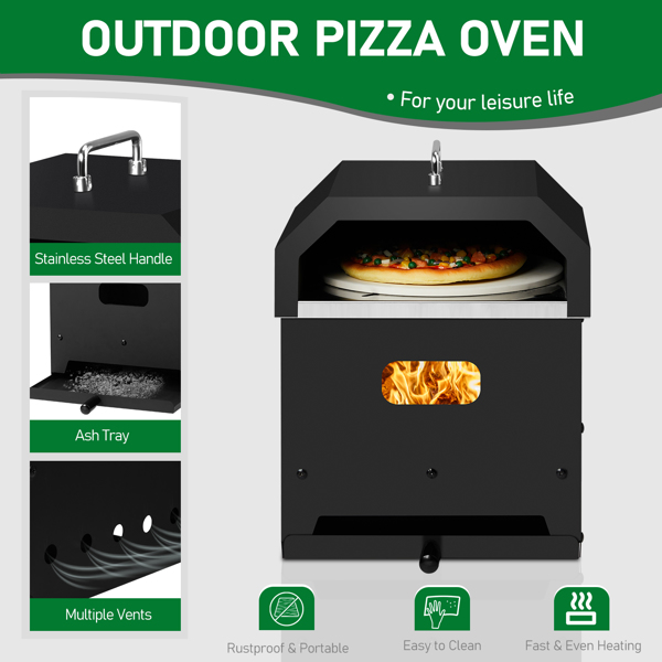 Outdoor Pizza Oven 4 in 1 Wood Fired 2-Layer Detachable Outside Ovens with Pizza Stone, Cooking Grill Grate