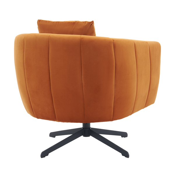 360° Swivel Accent Chair, Modern Velvet Fabric Living Room Armchair, Comfy Wide Upholstered with Fluffy Cushion and Metal Legs, Barrel Chairs for Living Room, Lounge, Office Burnt orange