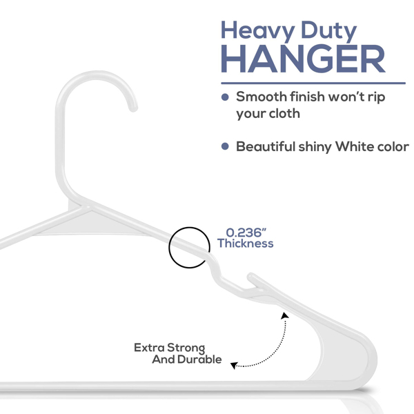 With Shoulder Grooves Space-Saving 60Pcs PP Hangers for Clothes - Durable, Multi-Use for Shirts, Pants, Coats, Dresses & Suits - Ideal for Closet Organization (White)