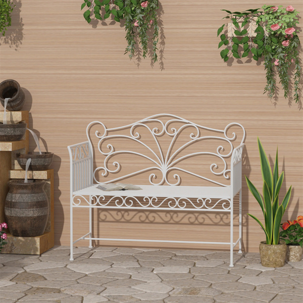 White Garden Bench,Outdoor Patio Bench with Armrests