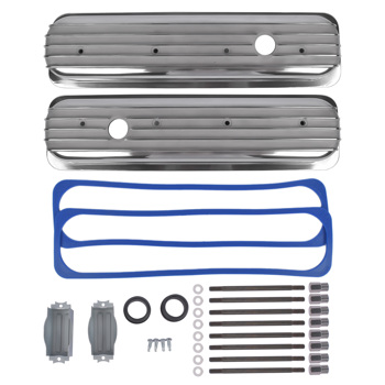 Polished Short Finned Center Bolt Valve Covers w/ Gasket For SBC 1987-1997 Small Block Chevy 5.0L 5.7L 305 350 Engines