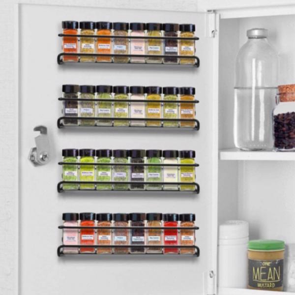 2pcs Spice Herb Jar Rack Holder For Kitchen Door Cupboard Storage Wall Mounted