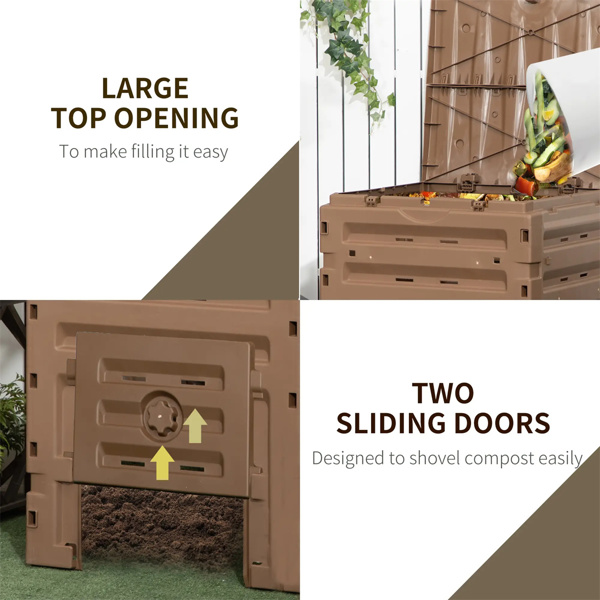 450L Garden Compost Bin with 2 Sliding Doors, Brown