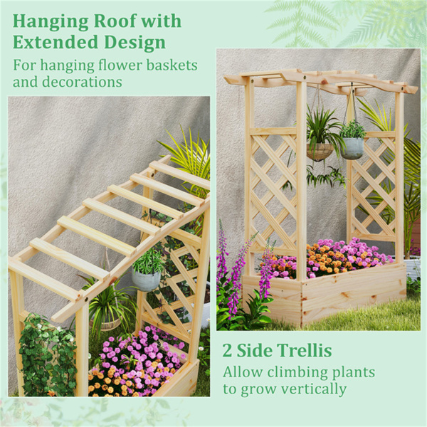  Wooden Raised Garden Bed Planter Box with Hanging Roof