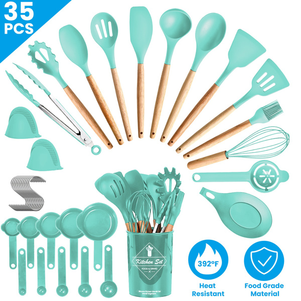 35Pcs Kitchen Cooking Utensils Set Spatula Set Baking Utensil Set Kitchen Accessories Necessities with Holder Egg Whisk Separator Tong Turner Spoons Cups