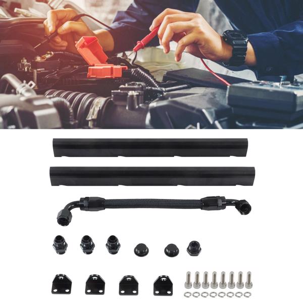 High Flow Fuel Rails Kit ‑8AN Port Billet Aluminium Black Stable Performance EFI Fuel Rails for LS1 LS6