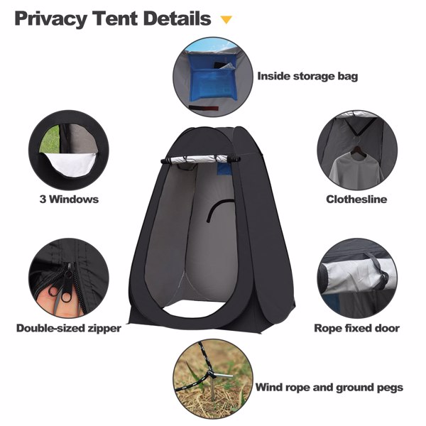 Portable Pop Up Privacy Tent, Outdoor Camping Bathroom Toilet Shower Tent with Carrying Bag Spacious Dressing Changing Tent with Wind Rope and Ground Pegs