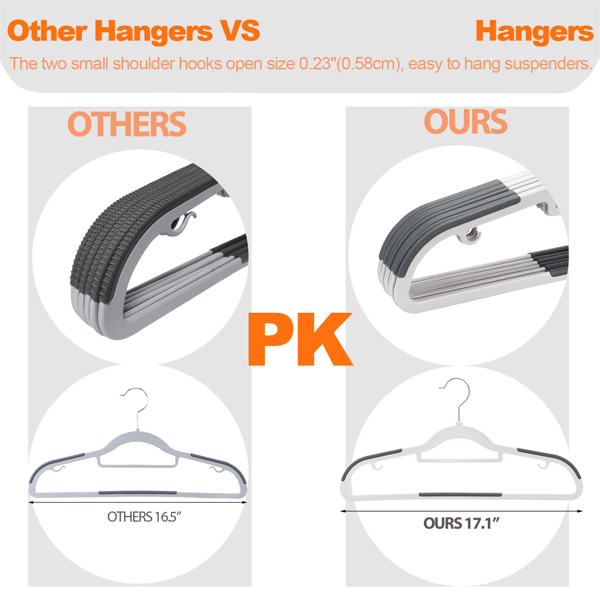 Pack of 60 Pcs Coat Hangers, Heavy-Duty Plastic Hangers, Non-Slip Space-Saving Clothes Hangers, 16.5 Inches Wide, 360° Swivel Silver Hook, Heavy Duty Dry Wet Clothes Hangers with Non