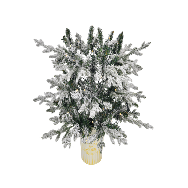 4 FT Snow Flocked Pre-lit Artificial Christmas Tree with Metal Pot Stand, Hinged Xmas Fir Tree with 120 Lights, 249 Branch Tips and Remote Control for Holiday Party Office Home, Snowy Green S001