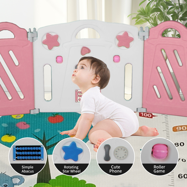 16+2 Panel Baby Playpen, Foldable Playard for Baby and Kids, Adjustable Shape Play Fence with Safety Lock Gate (Pink+White,16+2 Panel)