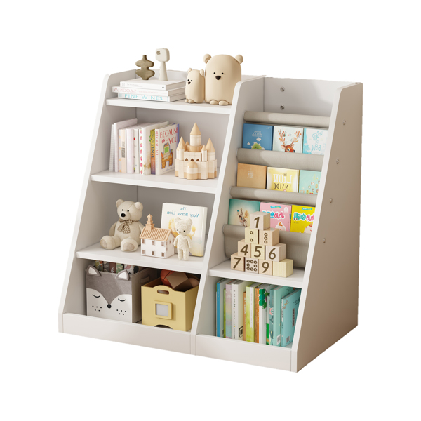 White Wooden Toy Storage Organizer Cabinet  Kids Bookshelf  Children Bookcase Toddler Baby Sling Book Rack Adjustable Shelf for Playroom Bedroom Nursery Hallway School Kindergarten Living Room