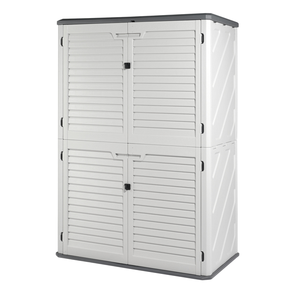 Outdoor Storage Shed with Floor, 50 Cu.Ft Outdoor Waterproof Double-Layer Storage Cabinet for Patio Pool Garage Garden, Gray & White