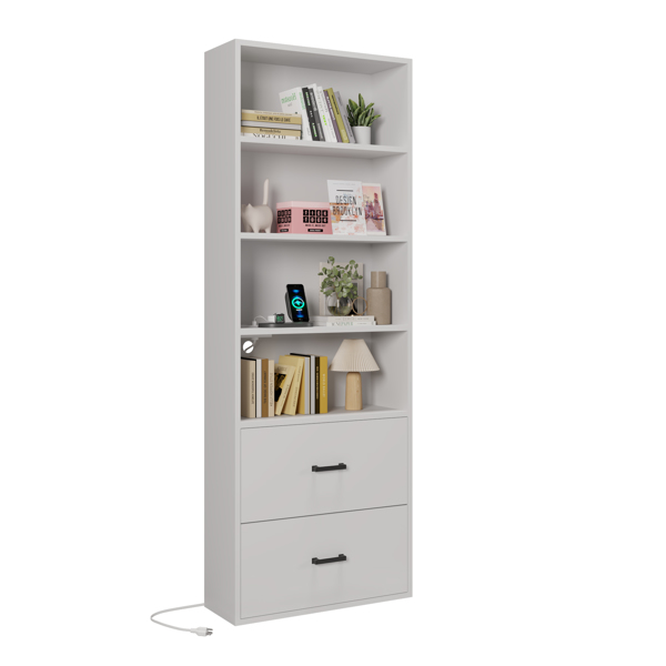 FCH 4 layers with 2 USB 2 plugs and sockets 2 drawers Triamine board 60*23.5*180cm display cabinet white