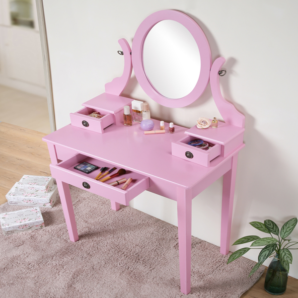 Makeup Vanity Table and Stool Set, Pink