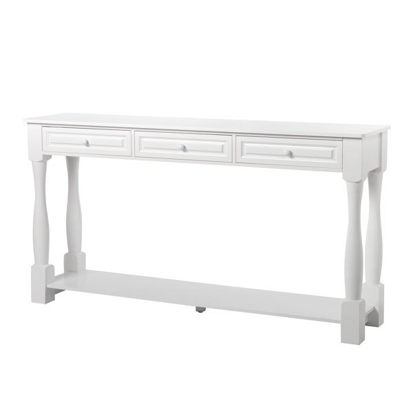 Console Table for Entryway Wood Sofa Table with Storage Drawers and Bottom Shelf for Hallway Living Room White Color