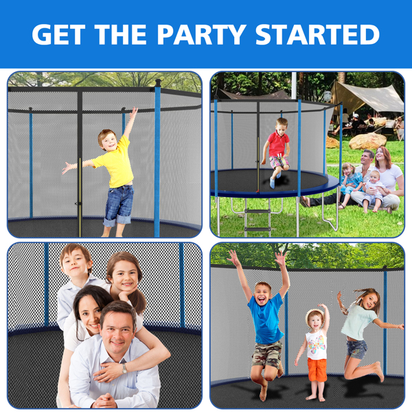 10ft Blue Outdoor Toddler Trampoline with Enclosure Safety Net Jumping Fun Trampoline, heavy-duty jump pads, spring-loaded for children and adults,  Gifts for Boys/Girls