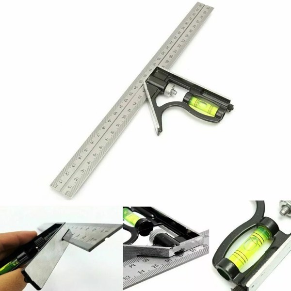 300mm (12") Adjustable Engineers Combination Try Square Set Right Angle Ruler UK