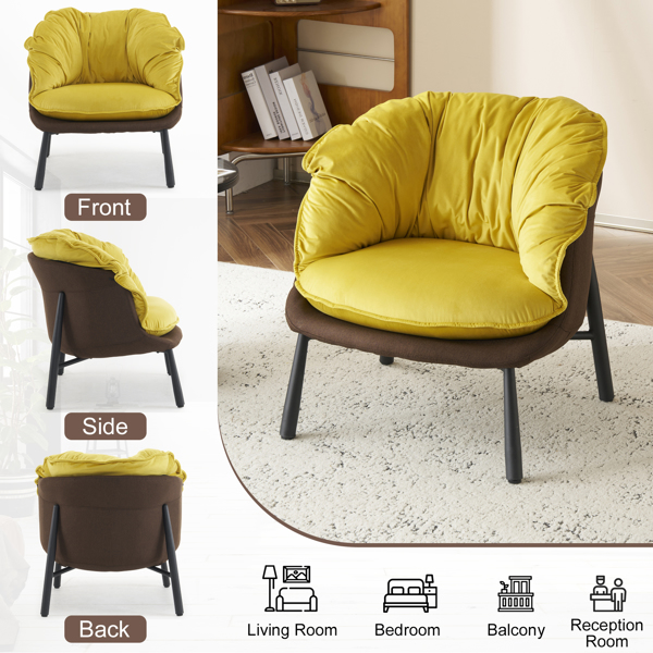 Velvet Accent Chair Barrel Chair with Metal Legs Modern Comfy Armchair Accent Reading Chair for Living Room, Bedroom, Study Room, Home Office yellow