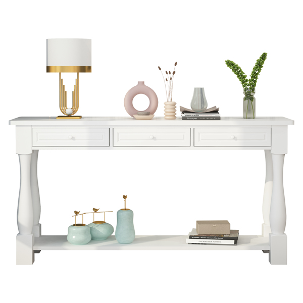 Console Table for Entryway Wood Sofa Table with Storage Drawers and Bottom Shelf for Hallway Living Room White Color