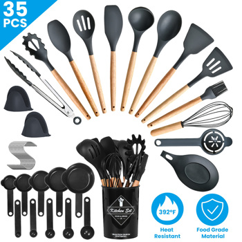 35Pcs Kitchen Cooking Utensils Set Spatula Set Baking Utensil Set Kitchen Accessories Necessities with Holder Egg Whisk Separator Tong Turner Spoons Cups