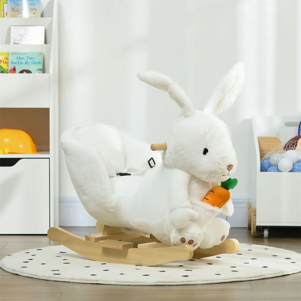 Baby rocking horse toy with music playback  White rabbit shape