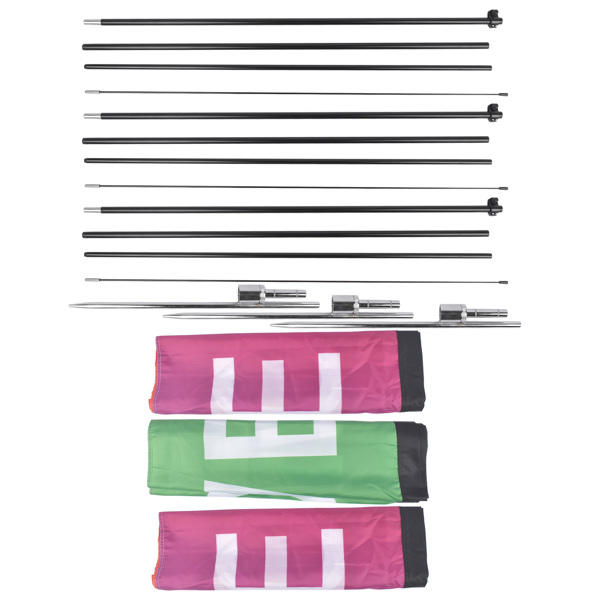 3-Piece Advertising Flagpole Stand Open Feather Flags w/Pole Kit 3 Banner Flags 3 Poles 3Ground Stakes for Business