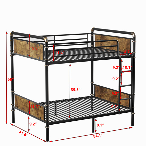 Twin XL over Twin XL Metal Bunk Bed, Industrial Detachable Bunkbeds with Safety Guard Rails for Teens, Black (Expect arrival date 2024/12/28)