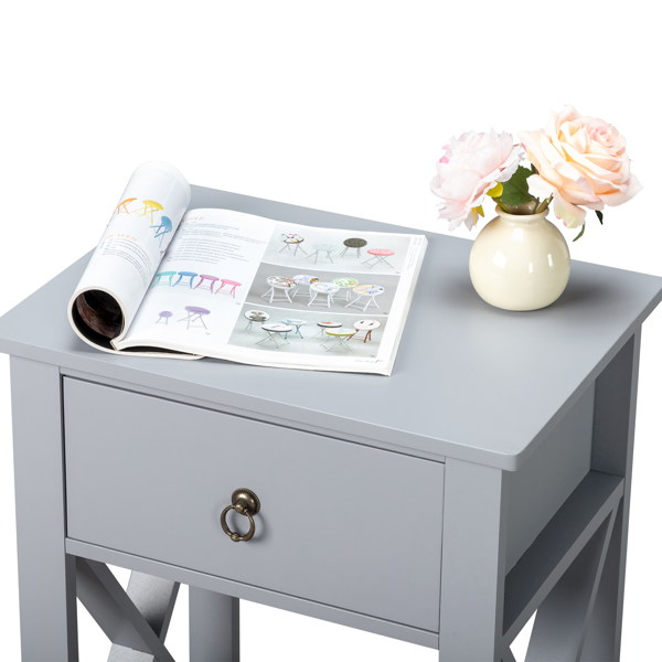 Side Intersection Style Bedside Table Coffee Table with Two-layer Drawer Gray