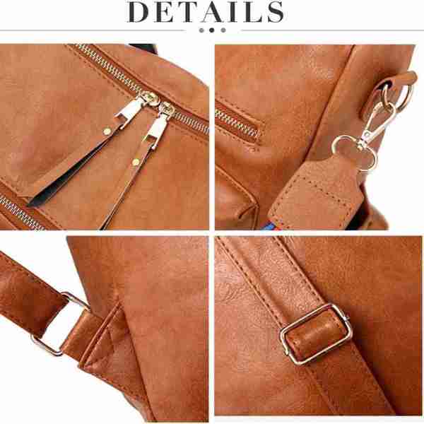 Backpack Purse for Women Fashion PU Leather Designer Anti-theft School Backpack Convertible Shoulder Bags Brown