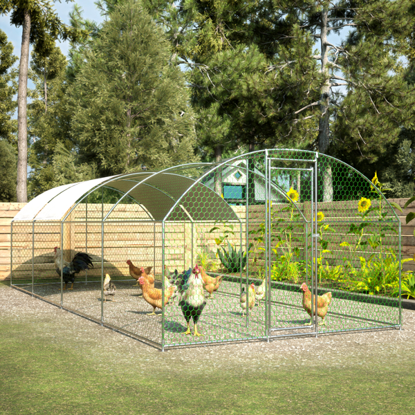 26'x9'x6'Large Metal Chicken Coop,Walk-in Poultry Cage,Chicken Run with Waterproof Cover,Outdoor Backyard Farm,Chicken Rabbits Duck Run Pen,Easy to Assemble And Clean