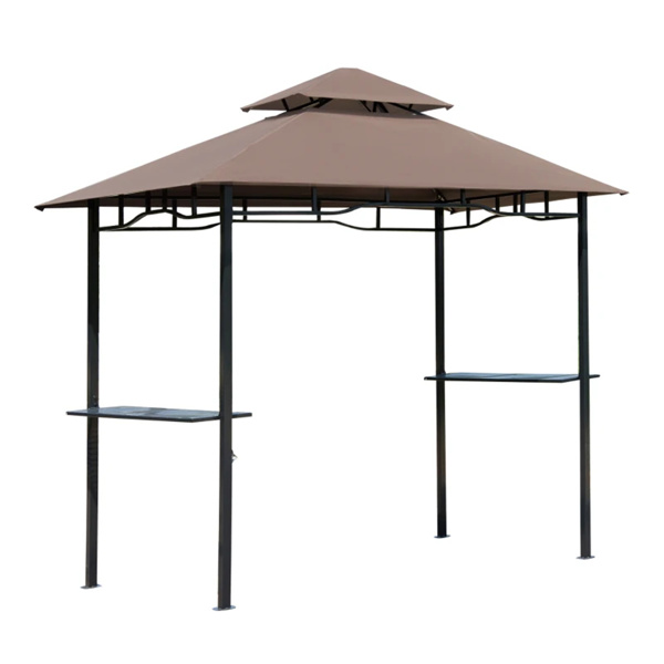 Outdoor BBQ Canopy Gazebo with 2 Side Shelves,8' x 5' Coffee Color