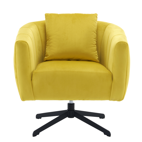 360° Swivel Accent Chair, Modern Velvet Fabric Living Room Armchair, Comfy Wide Upholstered with Fluffy Cushion and Metal Legs, Barrel Chairs for Living Room, Lounge, Office Yellow