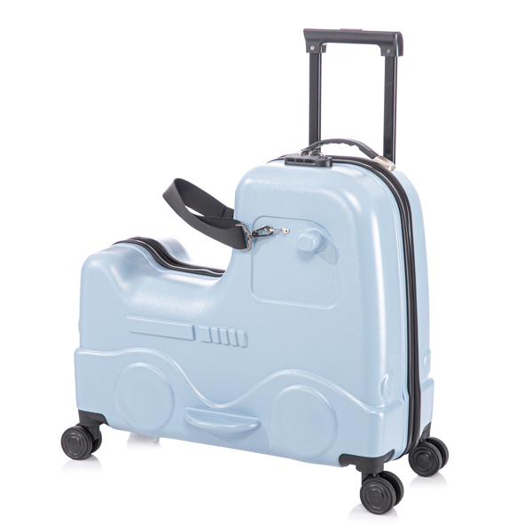 24 Inch Kid's Ride on Suitcase Children's Trolley Luggage with Spinner Wheels \Lock\Safty Belt\Telescoping Handle Blue