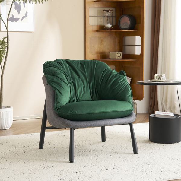 Velvet Accent Chair Barrel Chair with Metal Legs Modern Comfy Armchair Accent Reading Chair for Living Room, Bedroom, Study Room, Home Office Green