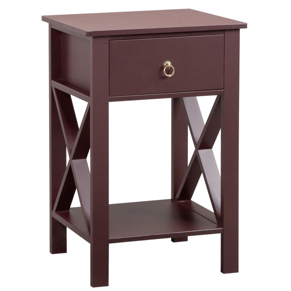 Side Intersection Style Bedside Table Coffee Table with Two-layer Drawer Brown