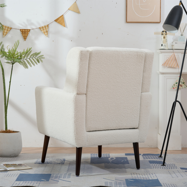 Modern Chair,Teddy Fabric Living Room Chairs Comfy Reading Chair,Mid Century Chair, Lounge Arm Chairs Armchair for Living Room Bedroom (White)