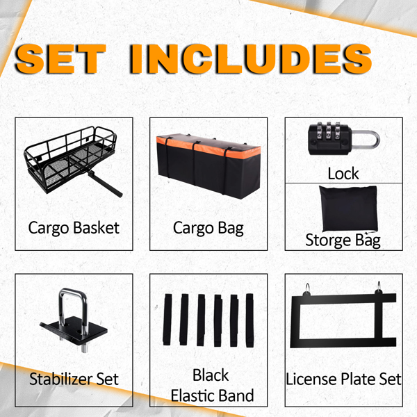 Trailer Hitch Cargo Carrier Rack 500 Lbs, Heavy Duty Steel Hitch Cargo Rack, 60" X 24" X 14" Folding Trailer Luggage Carrier Fits 2" Hitch Receiver with Waterproof Cargo Bag, Stabilizer for Truck, SUV