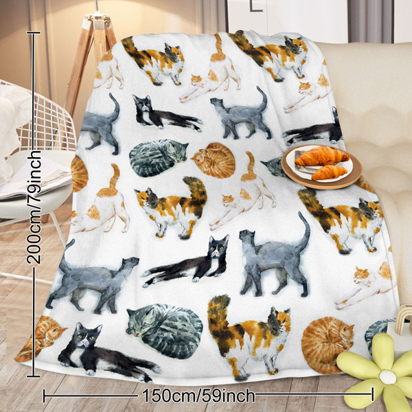 Hipster Cats Pattern Flannel Fleece Blanket Plush Lightweight Blanket Vintage Animal Flannel Blanket All-Season for Couch Sofa Bed 130*150cm