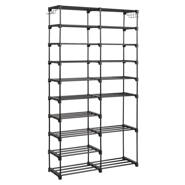 FCH double row 10 layers non-woven shoe rack iron pipe + PP pad + plastic 85.7*29.8*158cm black