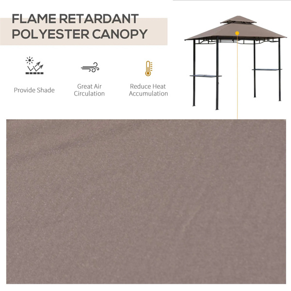 Outdoor BBQ Canopy Gazebo with 2 Side Shelves,8' x 5' Coffee Color