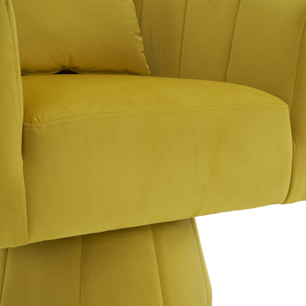 360° Swivel Accent Chair, Modern Velvet Fabric Living Room Armchair with Fluffy Cushions, Comfy Wide Upholstered, Barrel Accent Chairs for Living Room, Bedroom, Lounge, Office Yellow