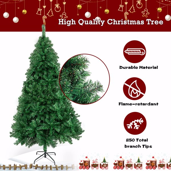 5 FT Artificial Christmas Tree, Unlit Christmas Pine Tree with 500 Branch Tips and Sturdy Metal Stand for Office Home Store Party Holiday Decor, Green