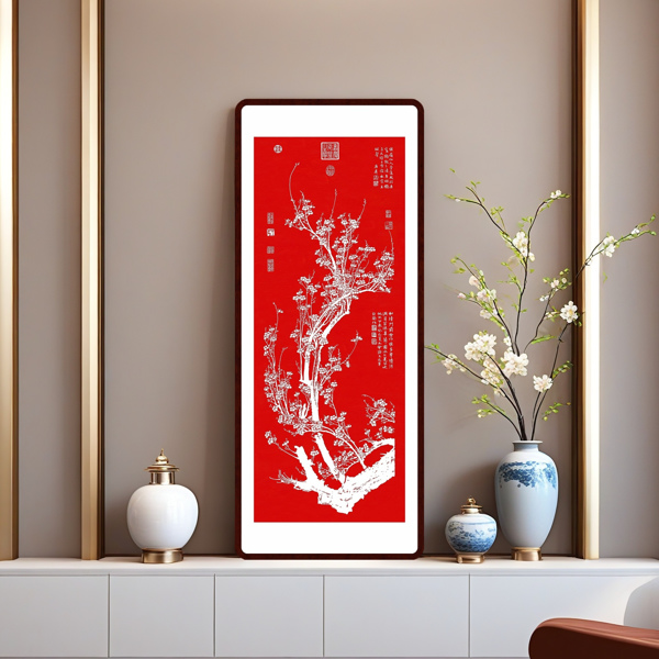 Plum Blossom Painting Handmade Tayin Energy Painting Size 45.2X17.7 inch (115X45cm)