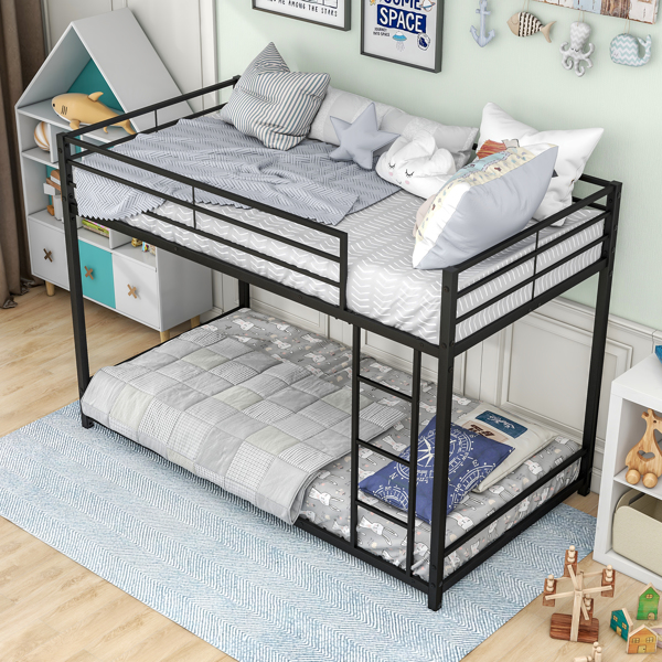 Metal Bunk Bed Twin Over Twin, Bunk Bed Frame with Safety Guard Rails, Heavy Duty Space-Saving Design, Easy Assembly Black